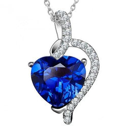 ciondolo con cuore 3 carati zaffiro blu e diamante in oro 14K gioielli nuovi