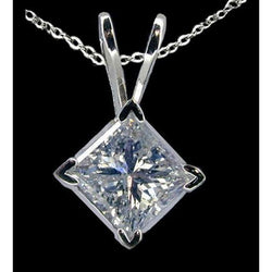 ciondolo medaglione Diamante Princess 2 carati e solitario in oro bianco 14K con catena