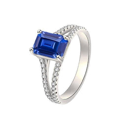 di fidanzamento con zaffiro di Ceylon da 2,50 carati e diamante Round con gambo diviso