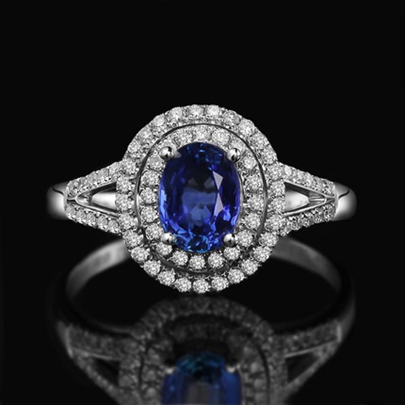 Fede nuziale in oro bianco 14 carati con zaffiro ovale blu da 2.45 ct con diamante - harrychadent.it