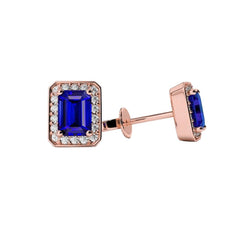 orecchini da donna a bottone con zaffiri 4,80 carati e Diamanti in oro rosa 14K