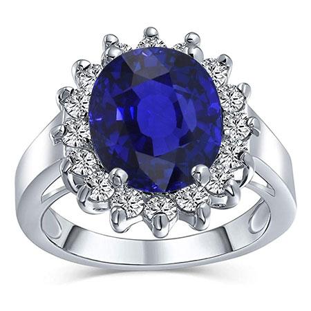 Anello ovale con gemme di zaffiro 3.50 carati di diamanti stile fiore - harrychadent.it